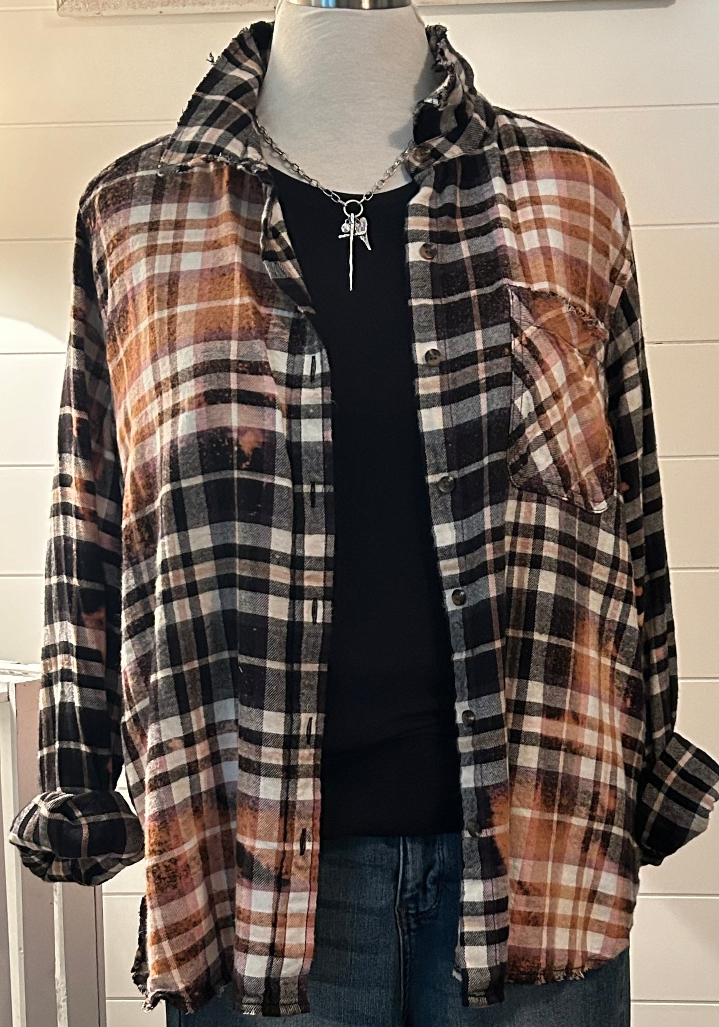 Custom Distressed Flannel Shirt Johnny Cash