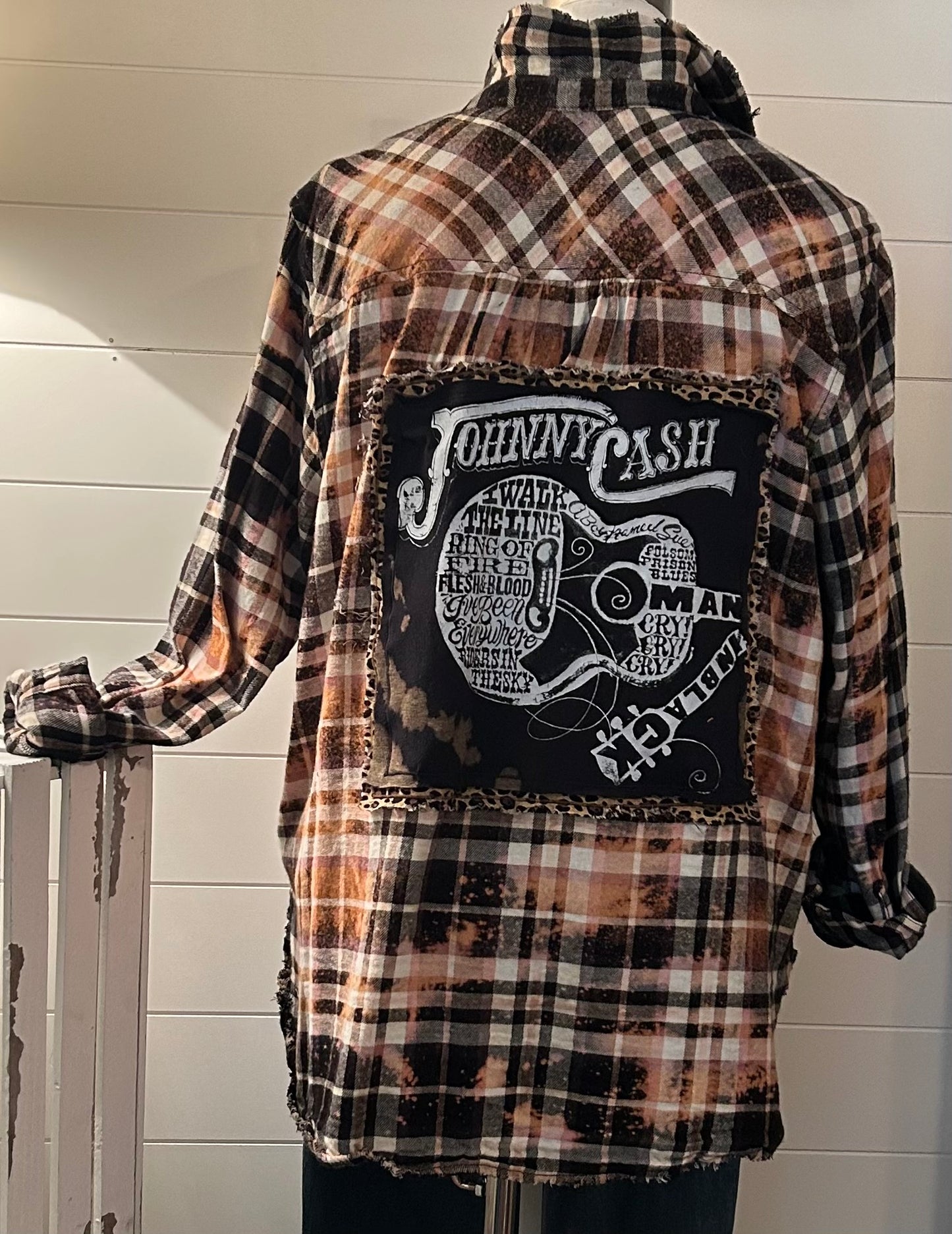Custom Distressed Flannel Shirt Johnny Cash