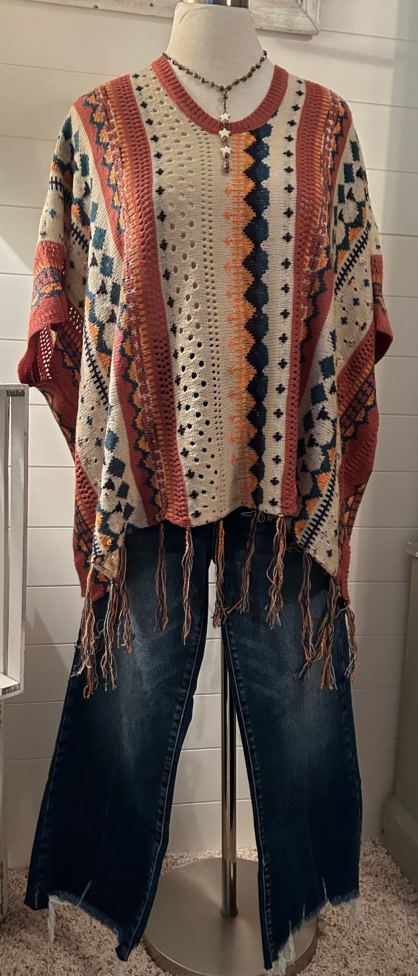 Easel Multi-Color Poncho Sweater