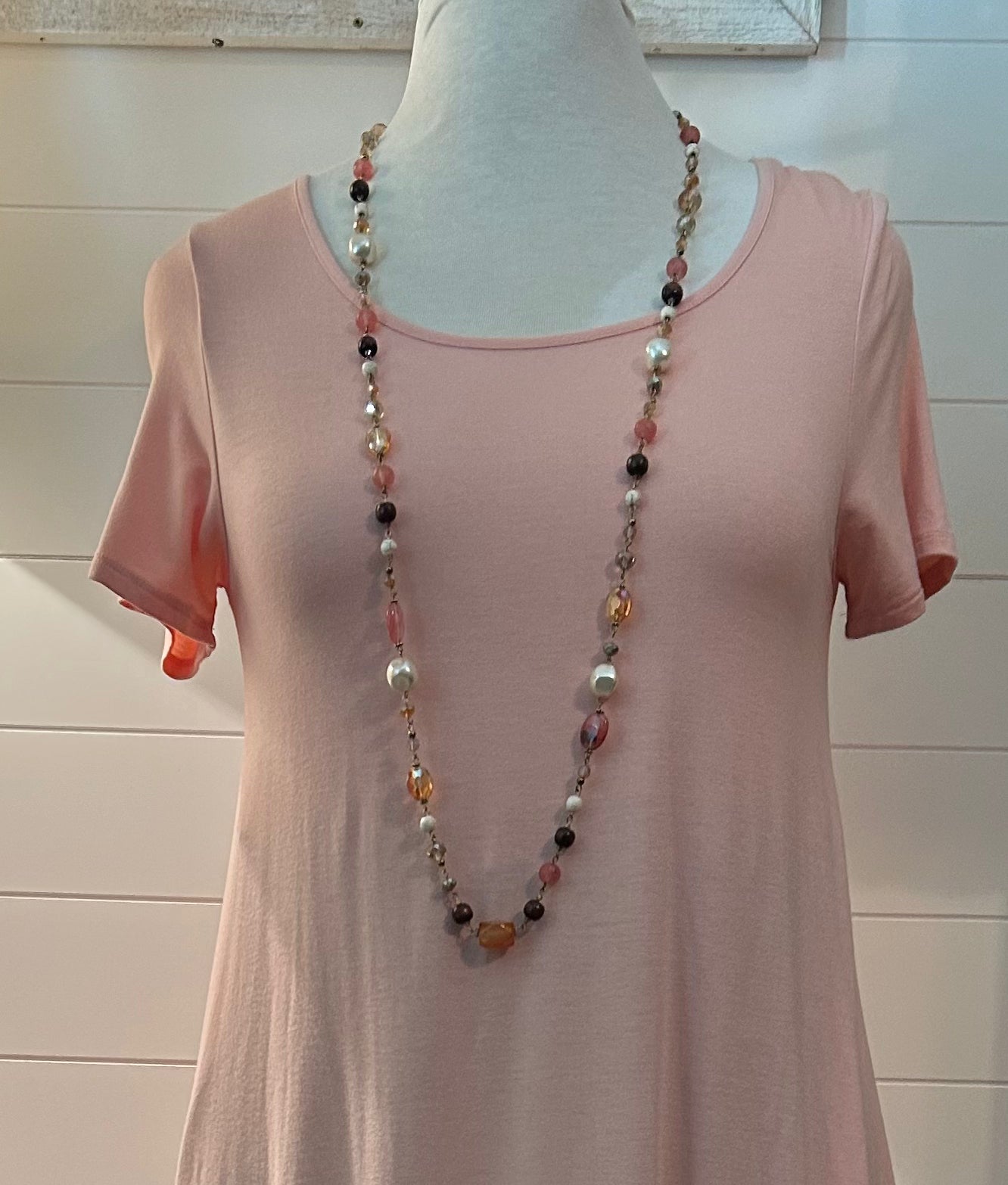 L&F Pink and Pearl Long Necklace