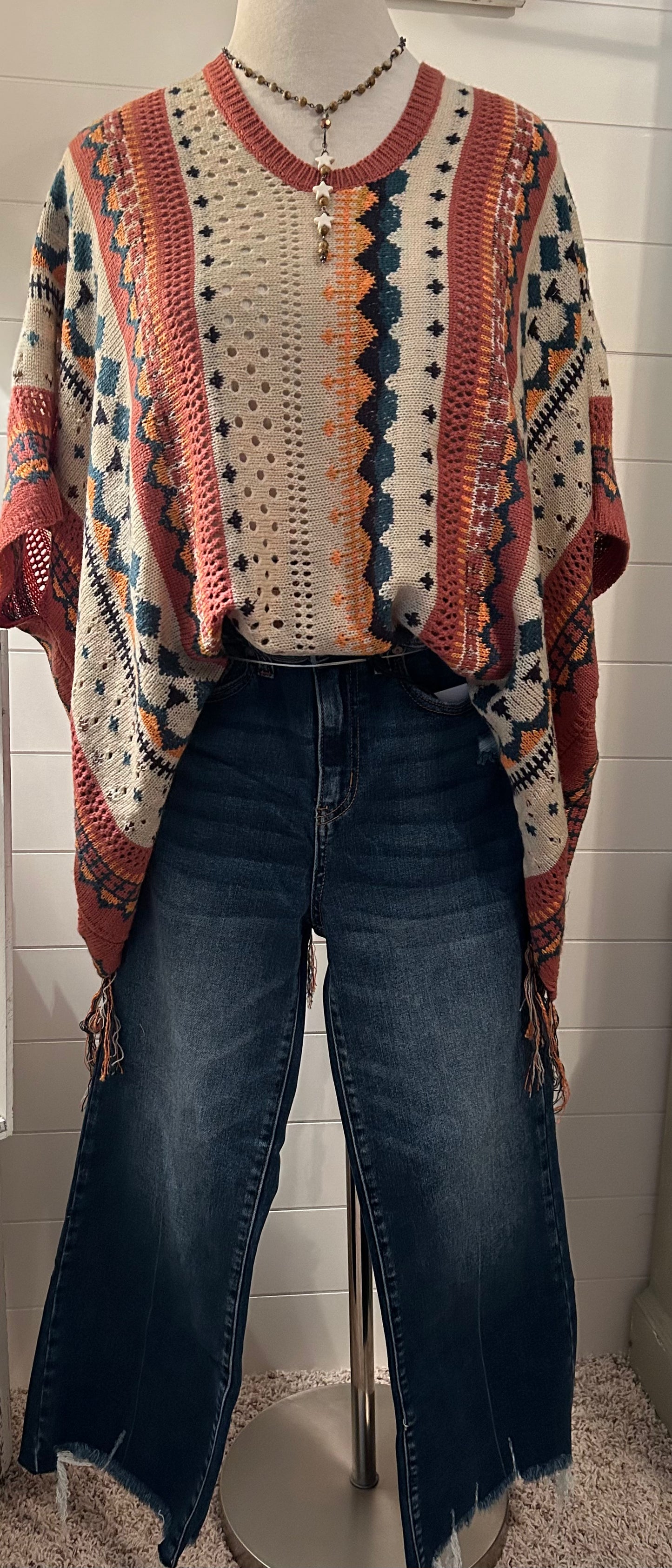 Easel Multi-Color Poncho Sweater