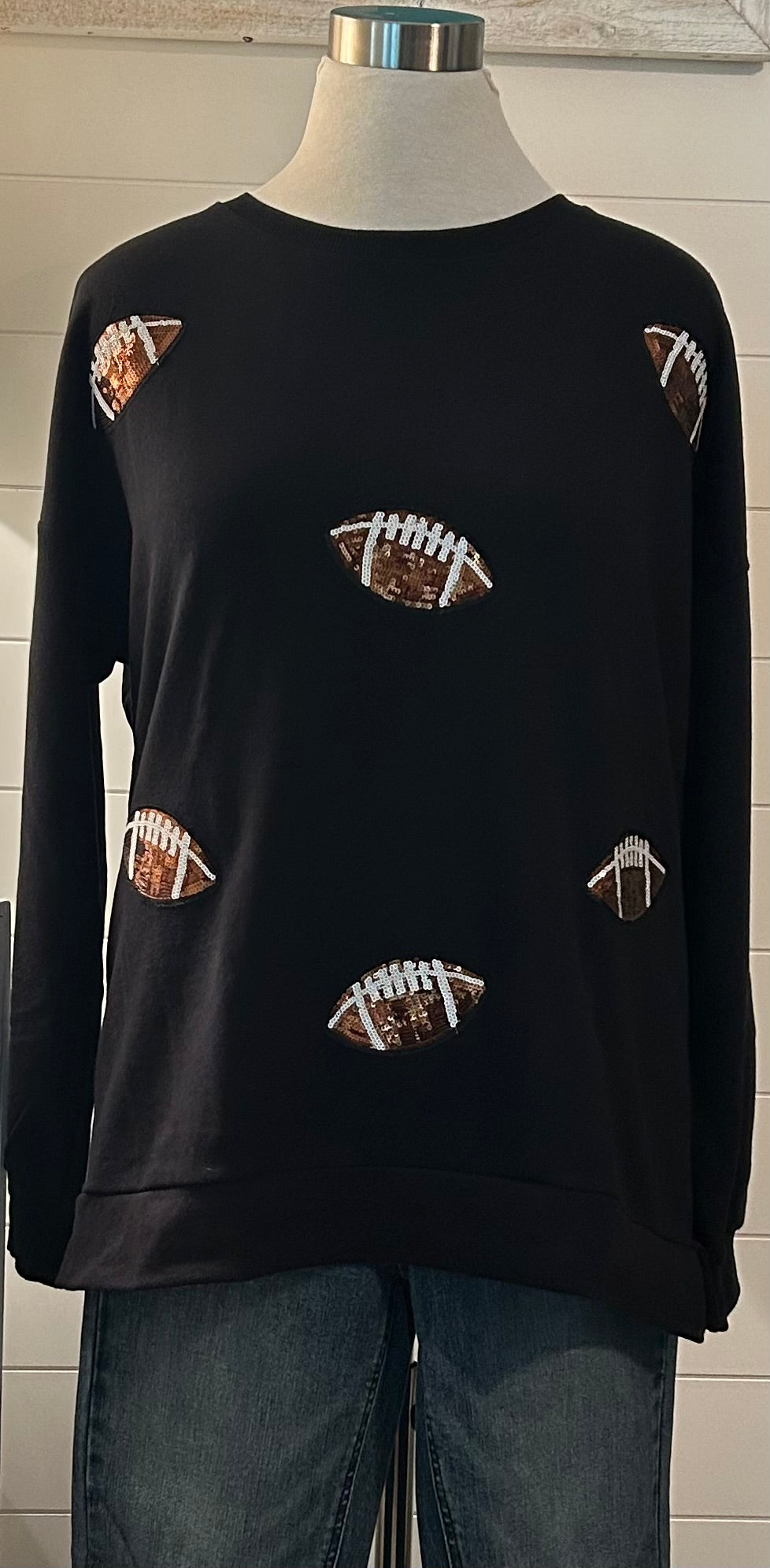Black Sequin Football Queen Sweatshirt
