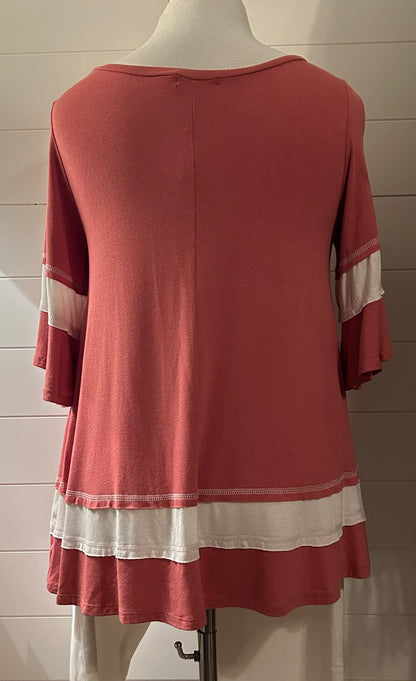 Easel Rose/White Ruffle Top