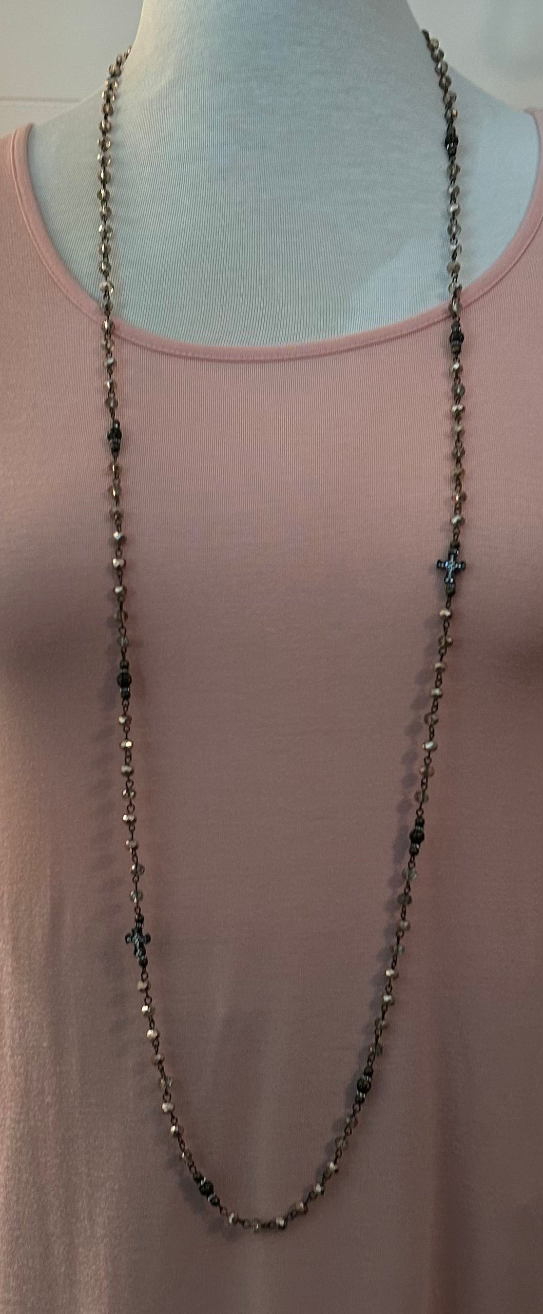 Long Cross Bead Necklace