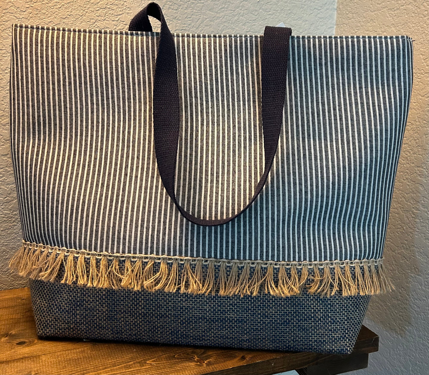 Blue and White Stripe Tote Bag