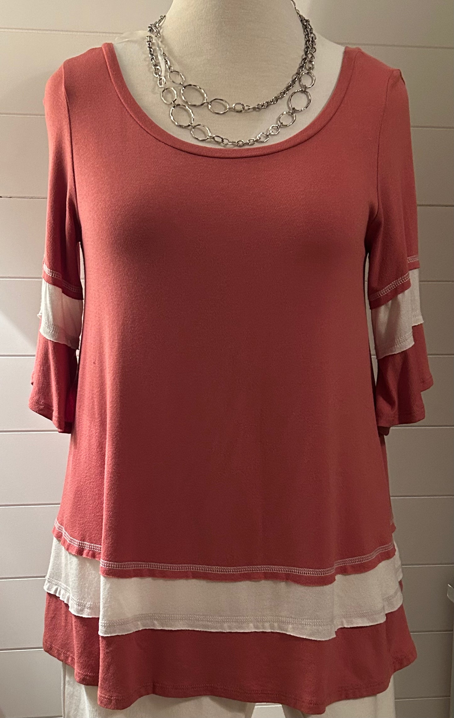 Easel Rose/White Ruffle Top
