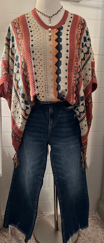 Easel Multi-Color Poncho Sweater